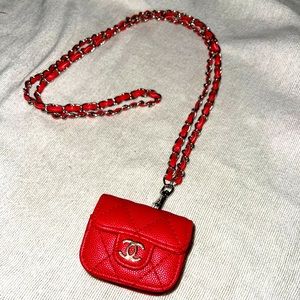 Chanel Red Caviar AirPod Pro Necklace